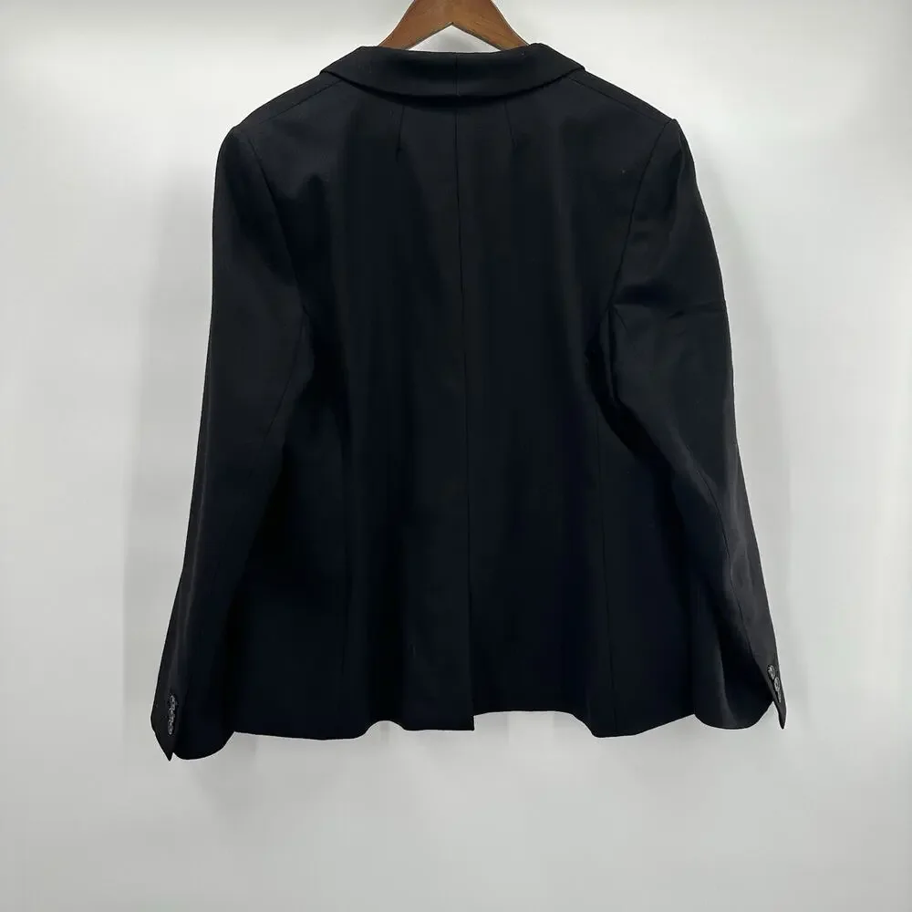 J Crew Parke Blazer Womens 16 Black Wool Flannel‎ Jacket Lined Career Office